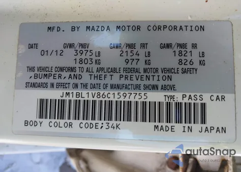 2012 Mazda Mazda3 I Touring from USA, damaged, VIN JM1BL1V86C1597755